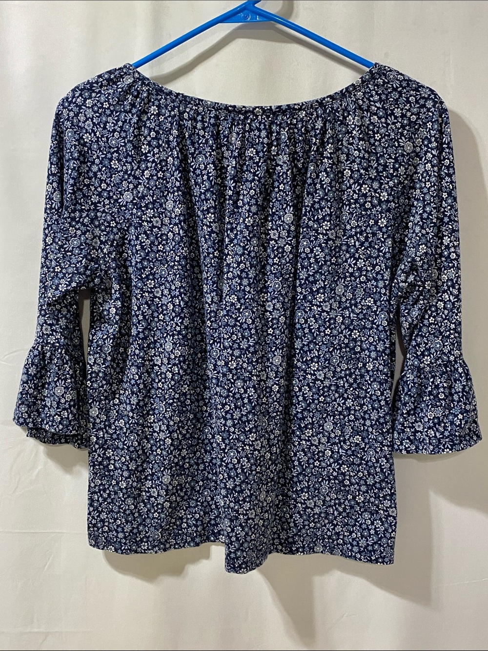Michael Kors Navy Floral Scoop-Neck Peasant Top - Picture 3 of 8